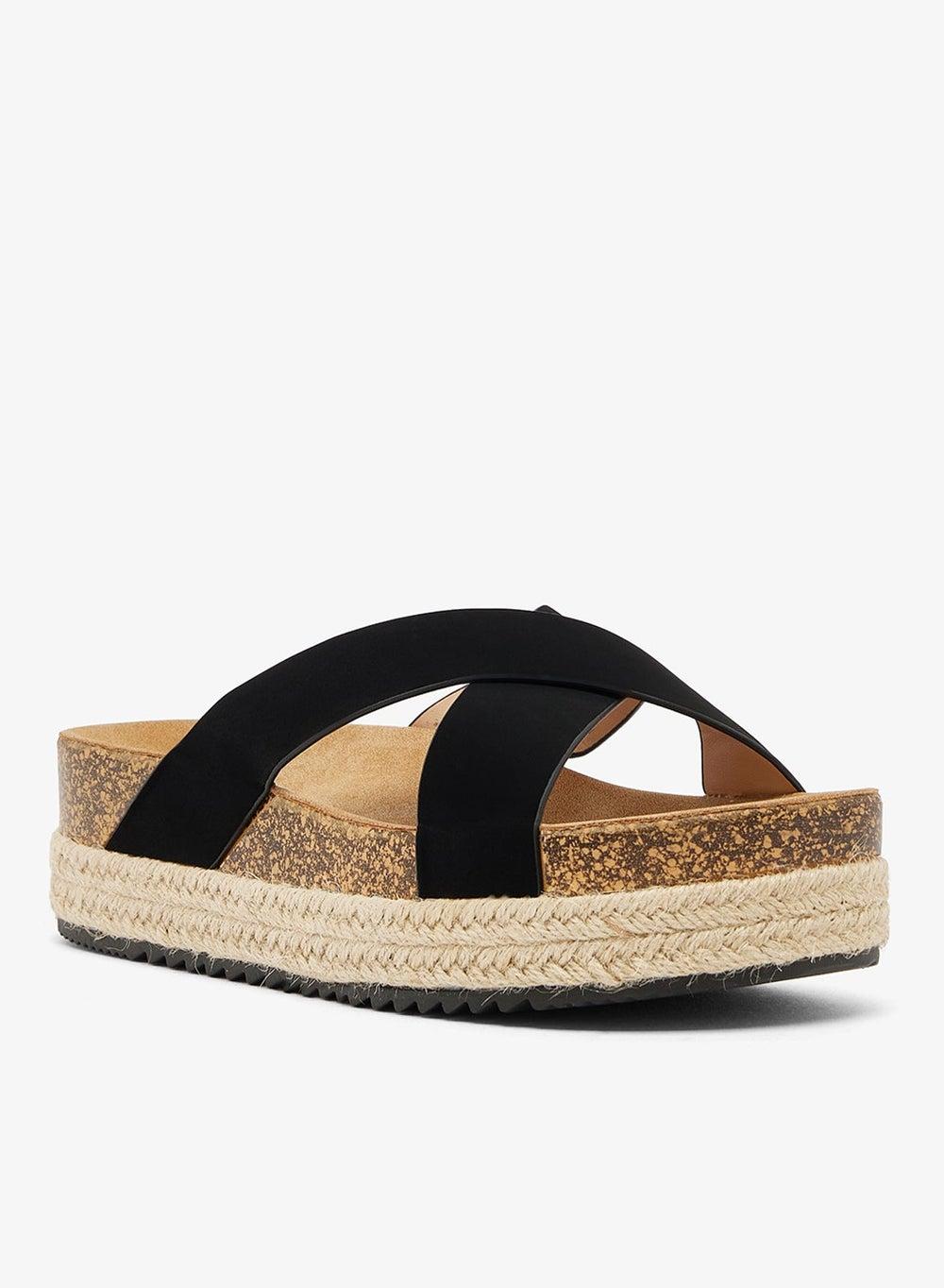 Black Low Wedge Flatform Sandal - Image 1
