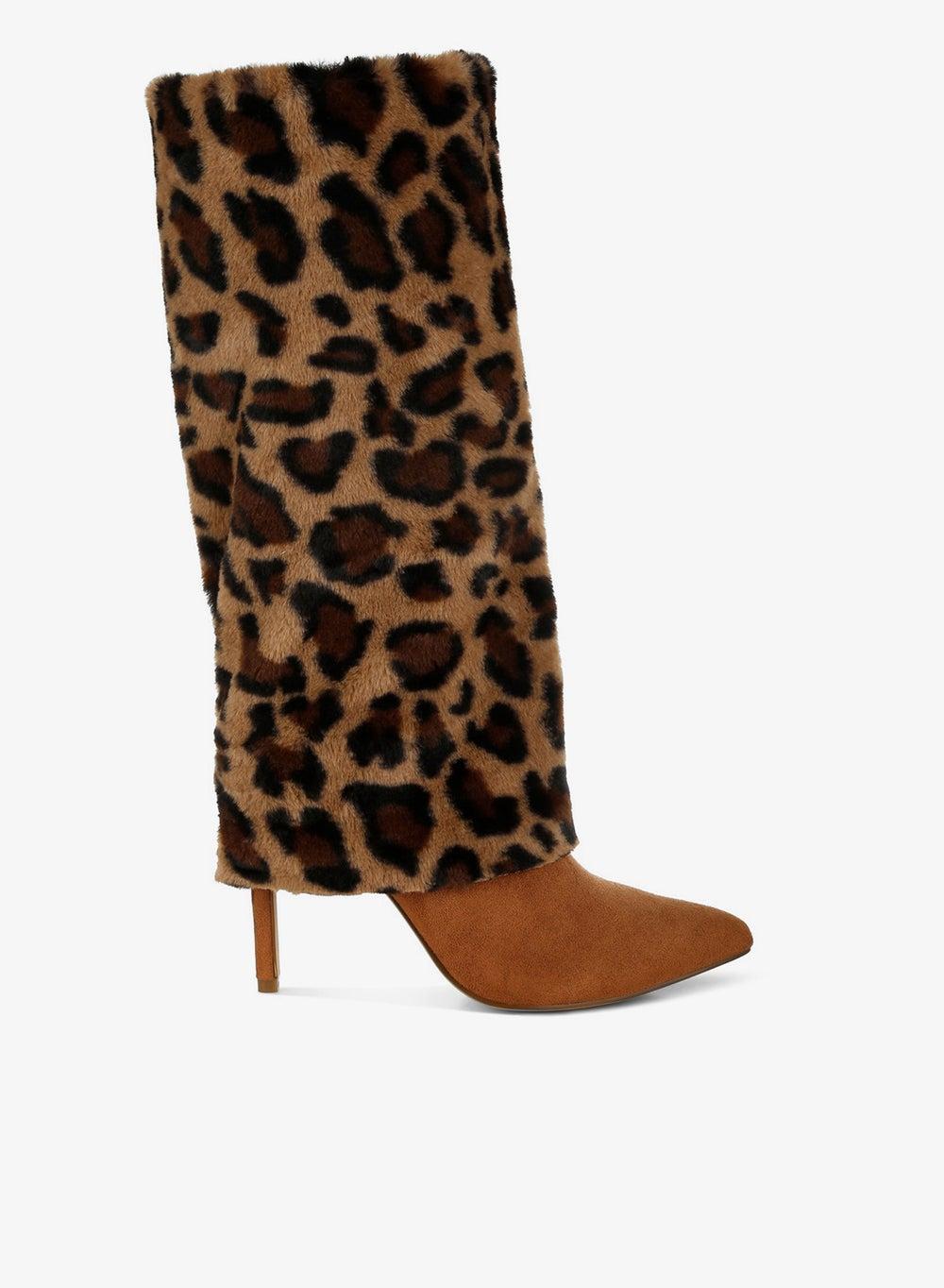 Leopard Fold-Over Calf Boots Sh5091 High Heel - Image 1