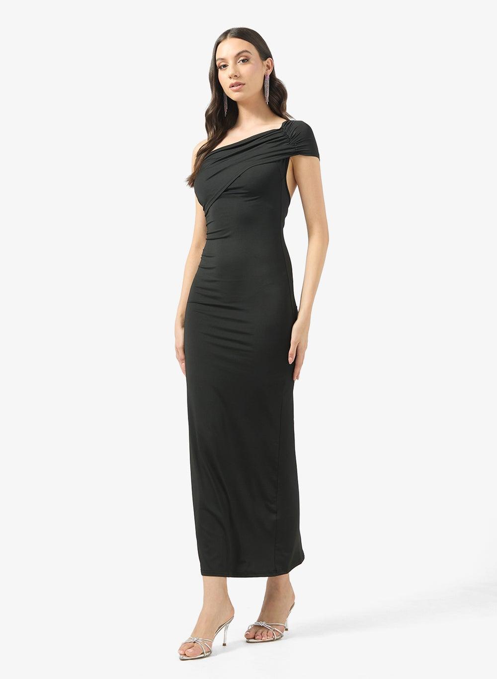 Black One-Shoulder Bodycon Maxi Dress Y250612061 - Image 1
