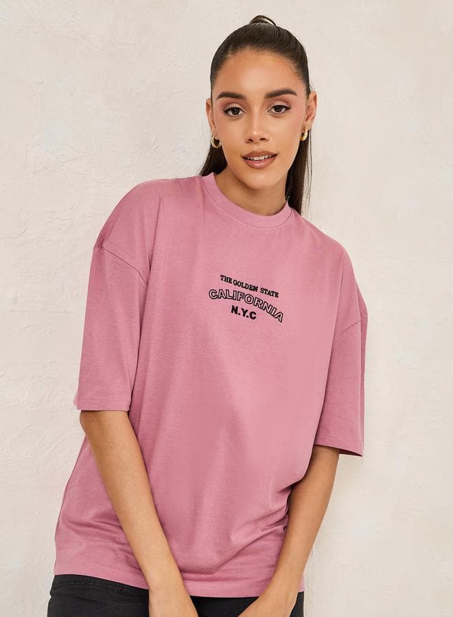 Styli Oversized Embroidered California NYC Longline Tee - Image 1