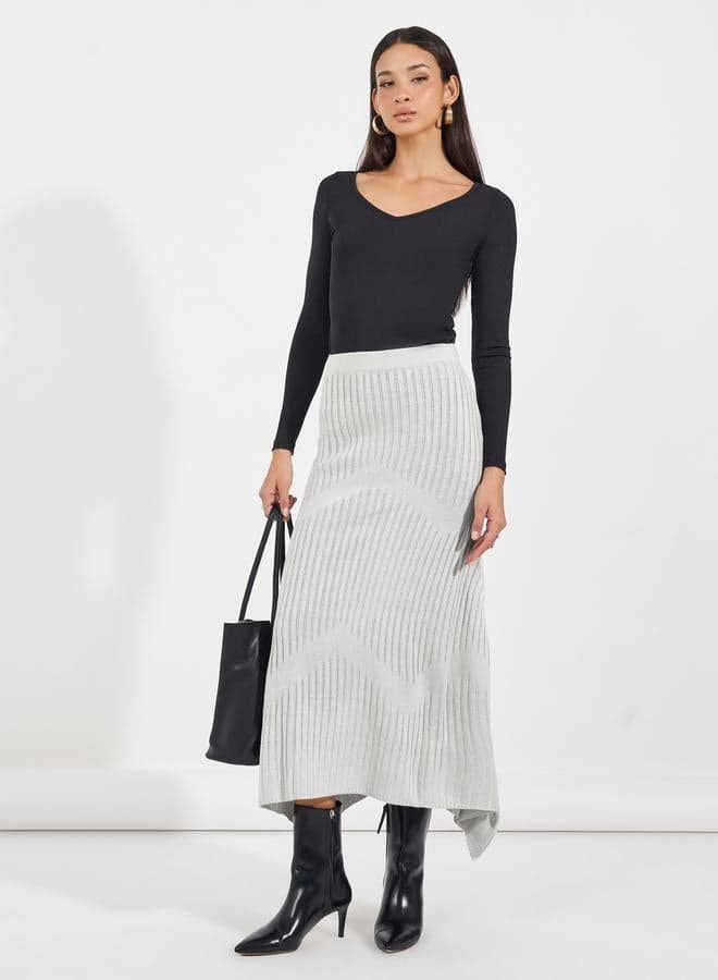 Textured Knit Asymmetric Midi Skirt 7009500414 - Image 1