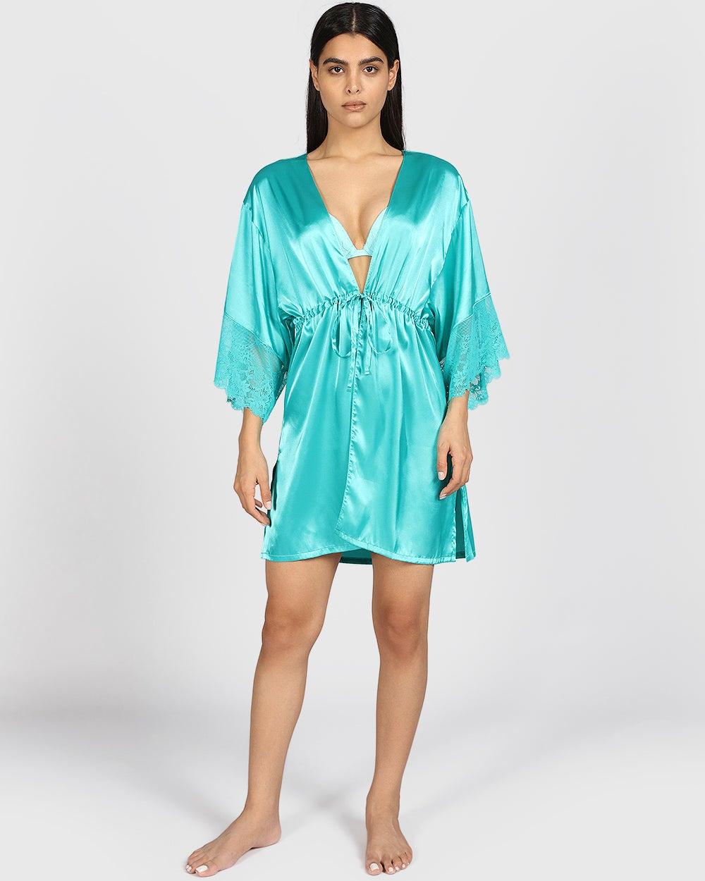 La Senza Sexy Sleep Satin Robe Beach Teal - Image 1