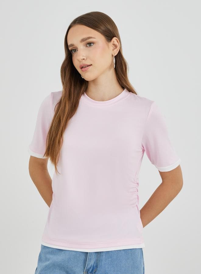 Take Two Ruched Side Pink Casual T-Shirt - Image 1
