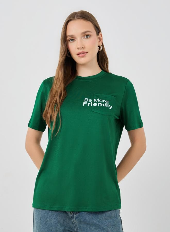 Green Slogan Print Oversized Casual T-Shirt - Image 1