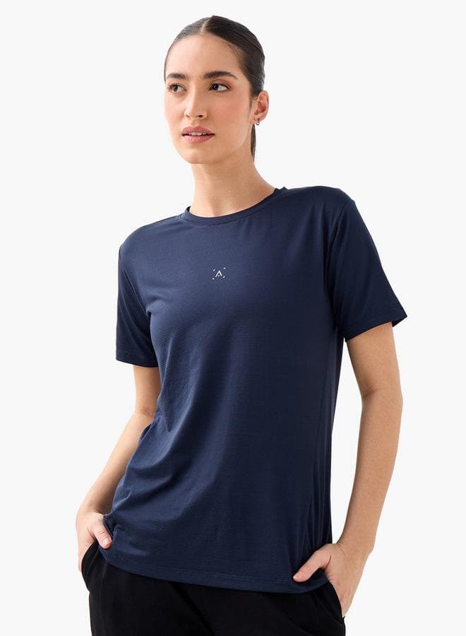 Textured Blue Performance Gym T-Shirt for Women - Image 1