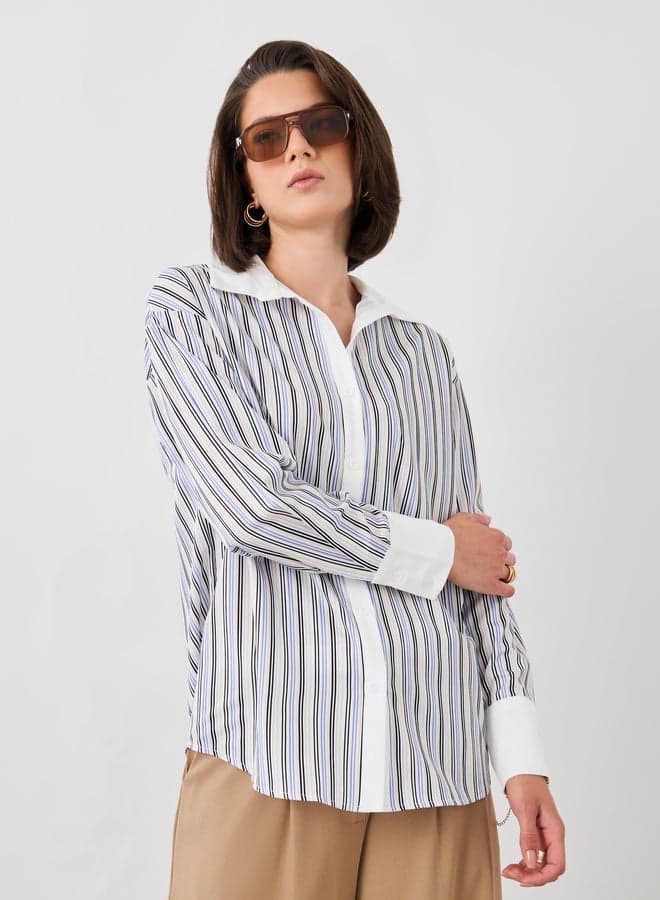 Take Two Striped Oversized Polo Collar Shirt - Image 1