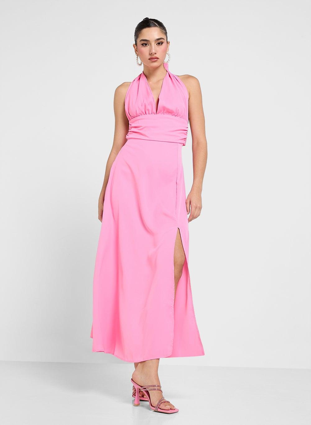 Bright Pink Halterneck Maxi Dress 104 116 - Image 1