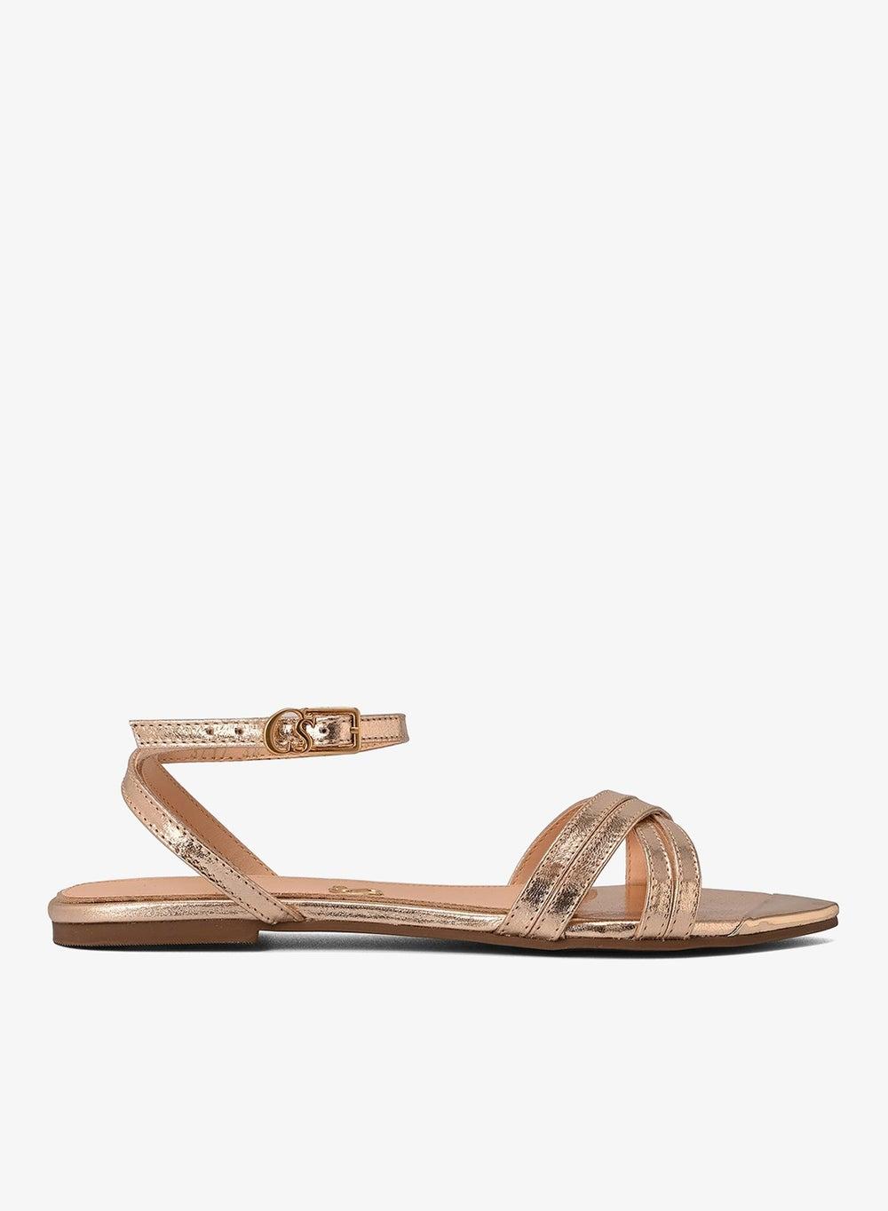 Flat Metal Gold Buckle Sandals - Image 1