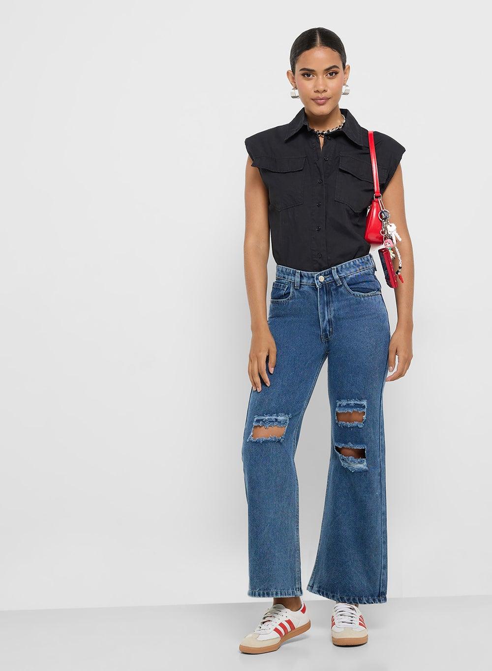 Zopwd0150 High Rise Ripped Wide Leg Jeans - Image 1