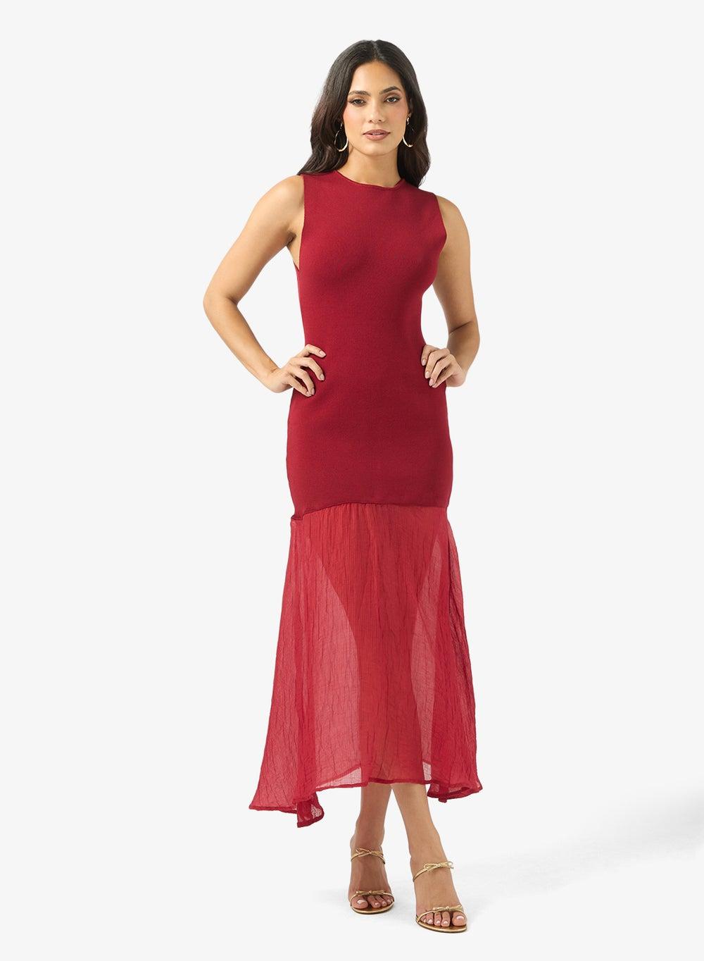 Deep Red Sleeveless Midi Shift Dress Clt256150 - Image 1