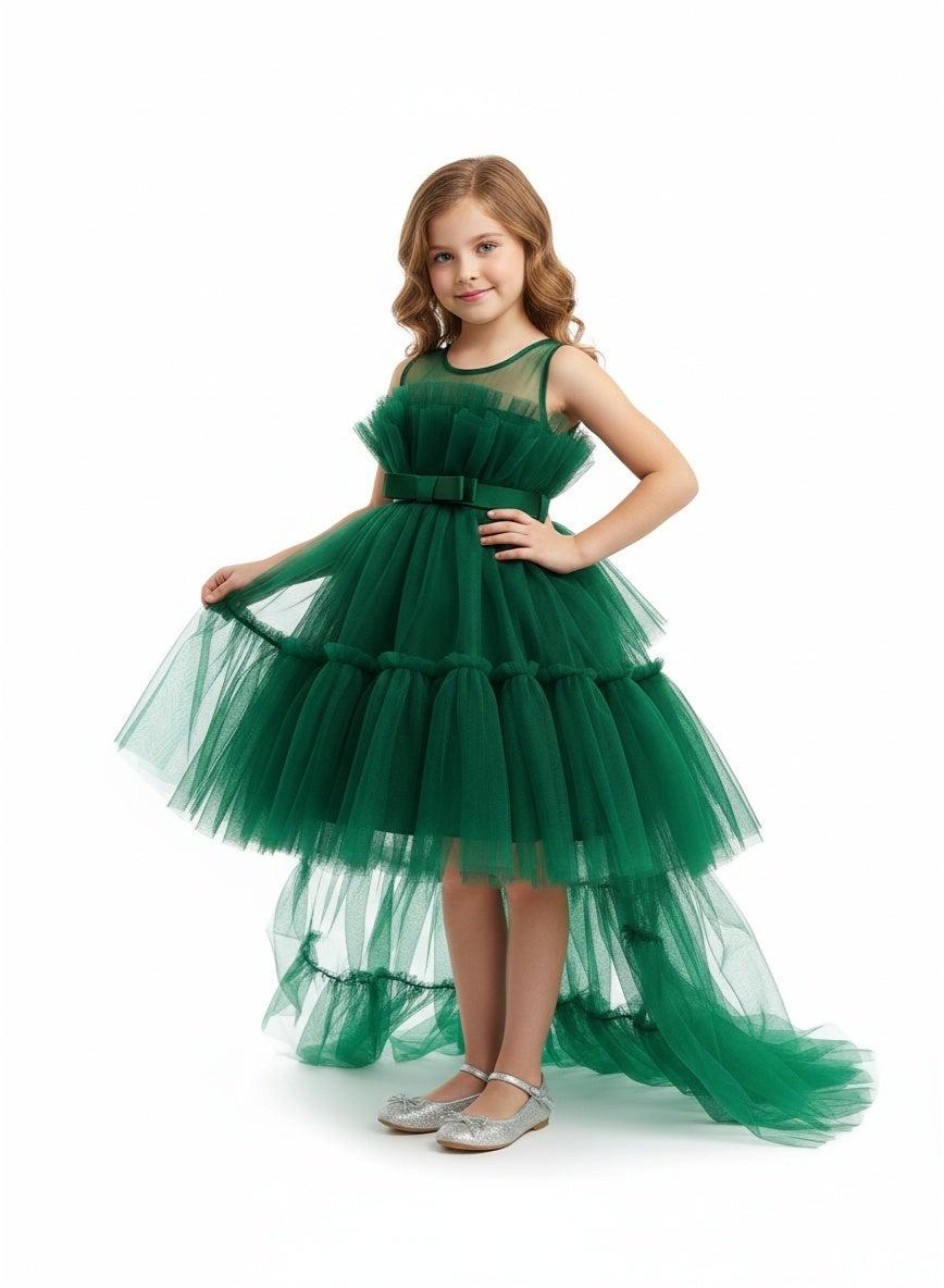 D'Daniela Emerald Tiered Tulle Hi-Lo Dress - Image 1