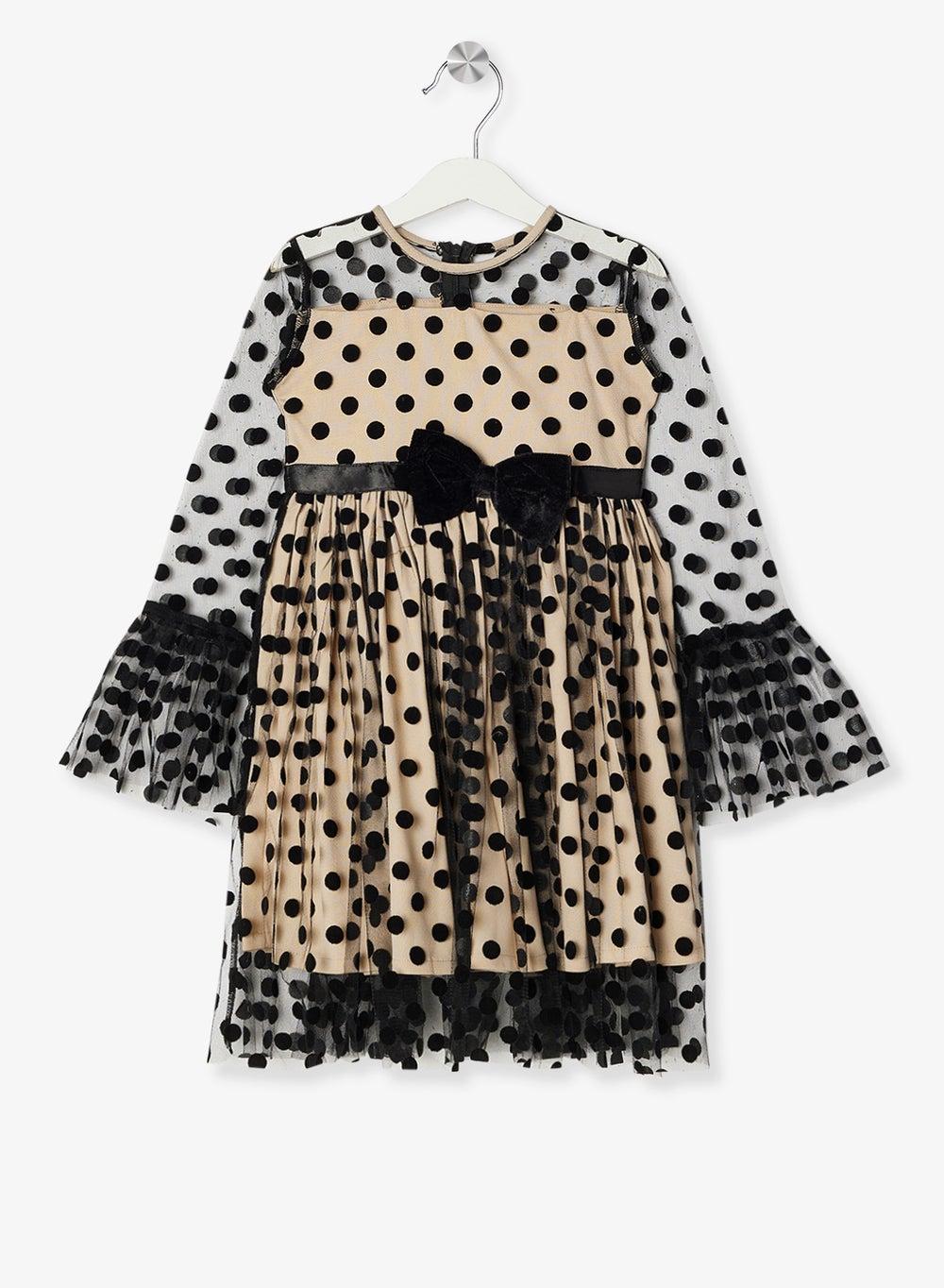 Little Polka Dots Midi Dress – Beige Fit & Flare - Image 1