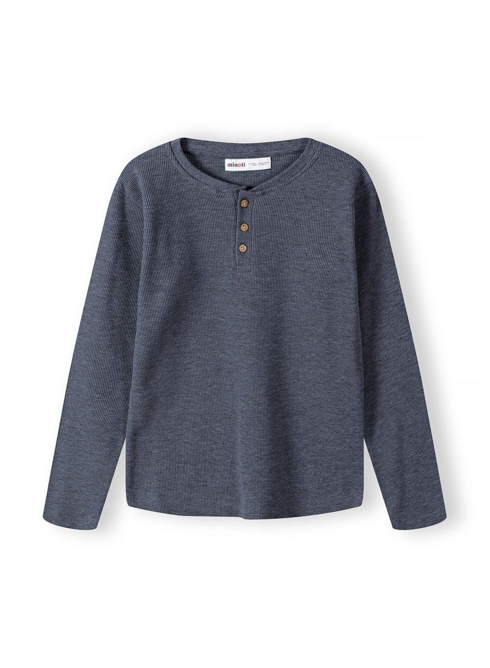 Boys Waffle Henley Long Sleeve Tee Blue Grey - Image 1
