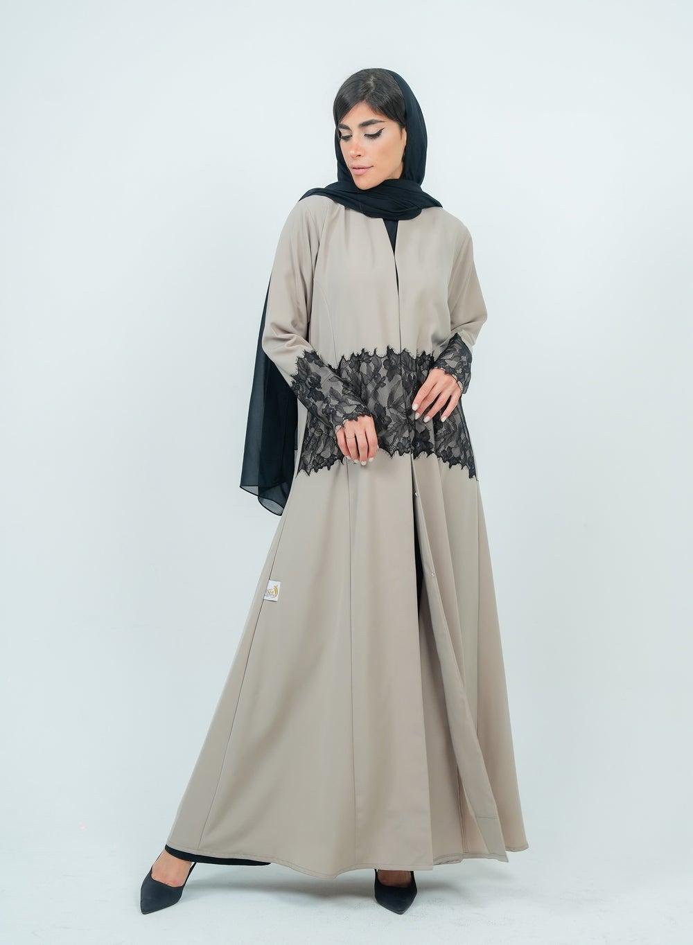 Beige Dantel Embellished Abaya Ros2022511 - Image 1