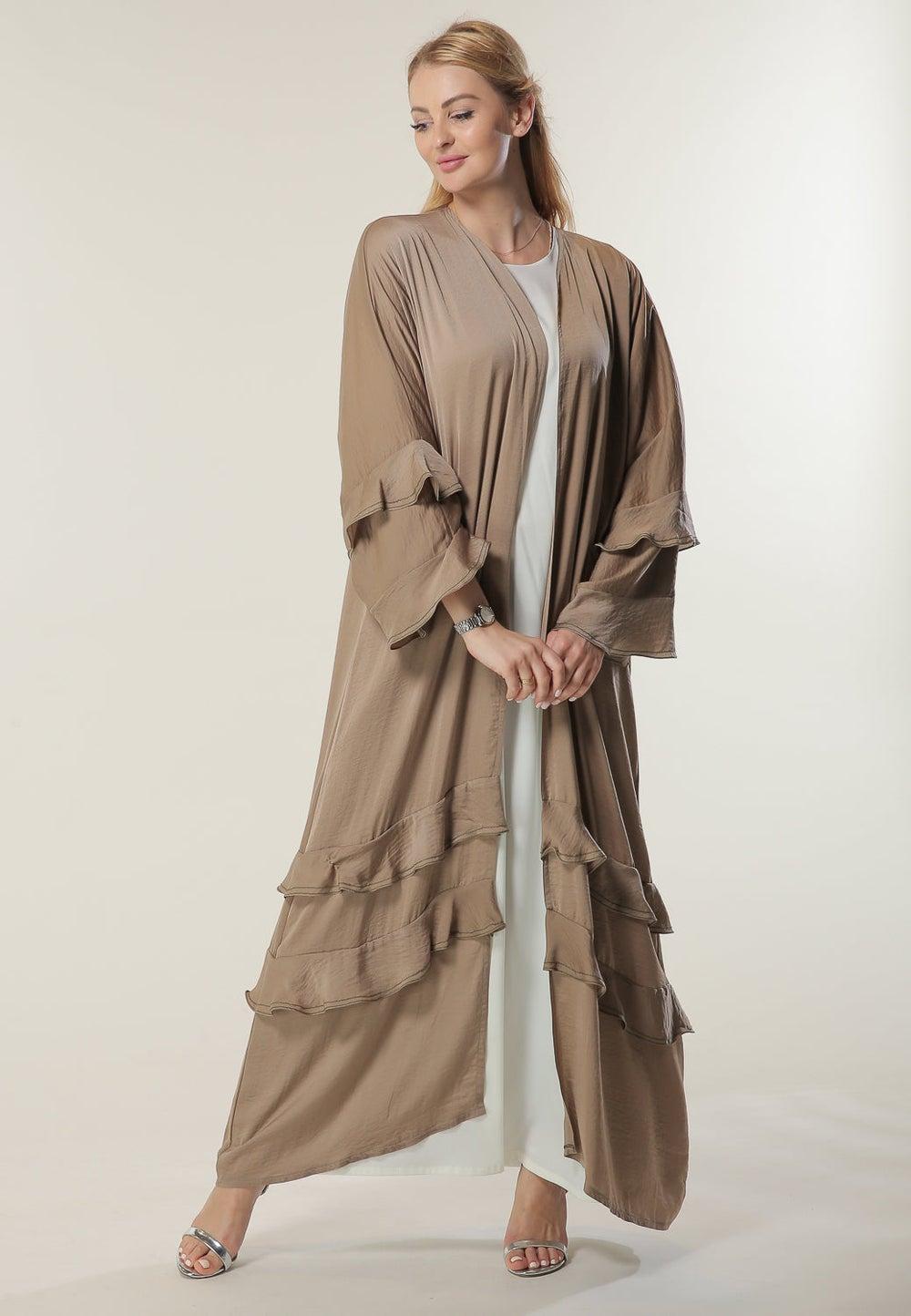 Multicolor Frills Hem Modest Casual Abaya - Image 1