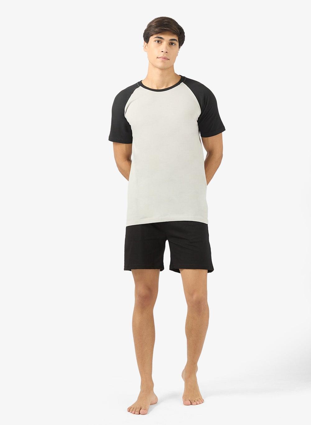 Zopmn471 Grey Crew Neck Nightwear Shorts Set - Image 1