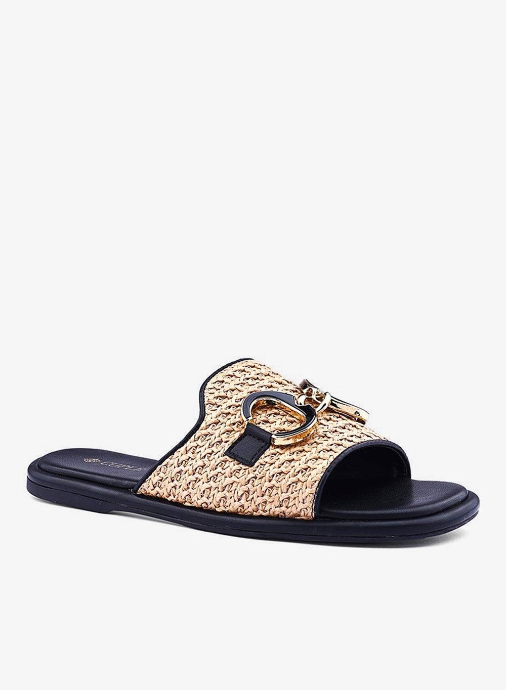 Women’s Black Woven Flat Slip-On Sandals - Image 1