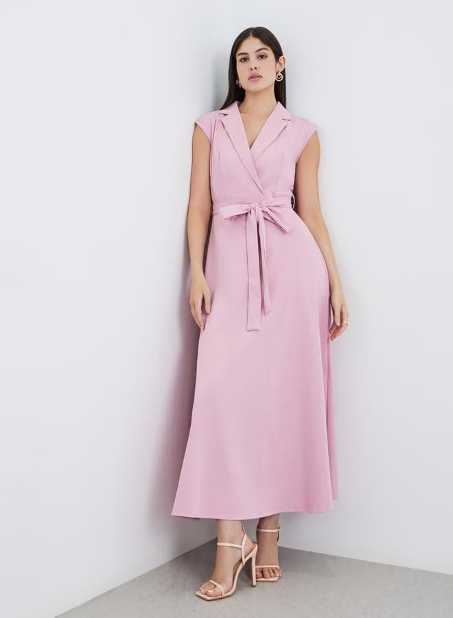 Styli Light Pink Sleeveless Blazer Maxi Dress Tie Waist - Image 1