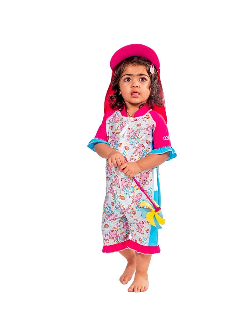 COEGA Pink Octopus Baby Girls Zip Swimsuit - Image 1