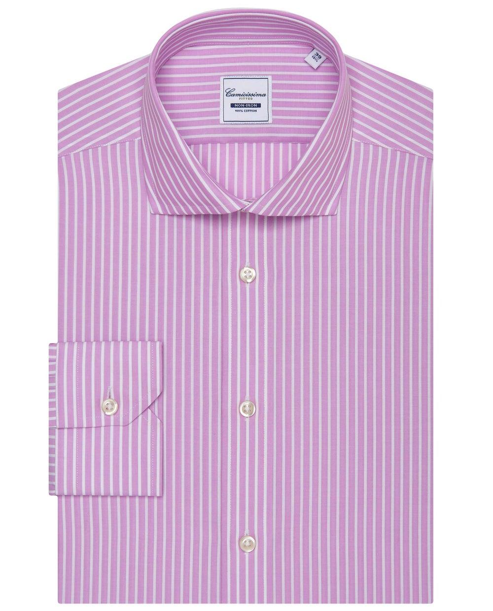 Men’s Pink Striped Non-Iron Fitted Shirt - Image 1