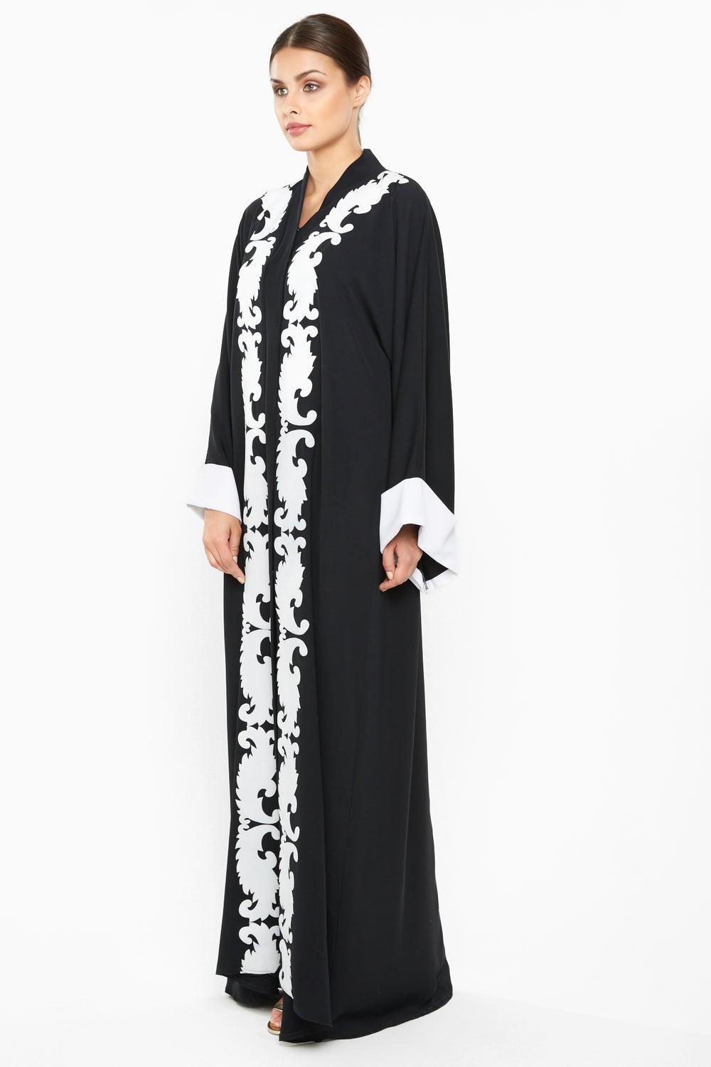 AJ676A Leaf-Detail Premium Nida Casual Abaya - Image 1