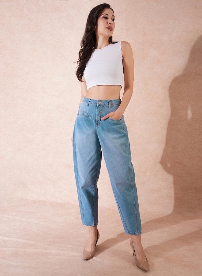 High-Rise Barrel Fit Ankle Jeans – Clean Blue Denim - Image 1