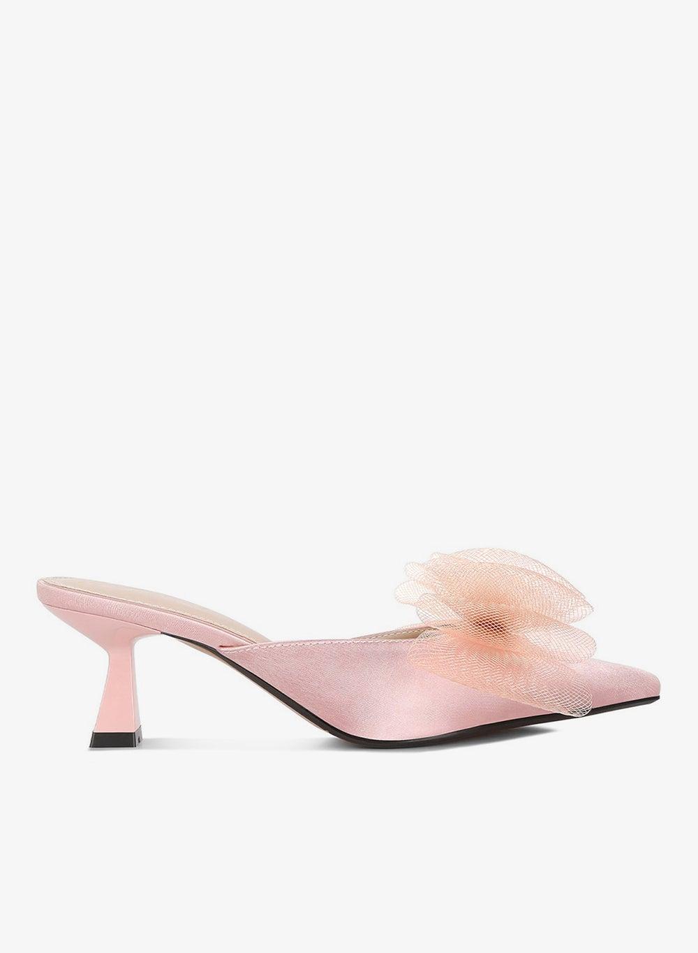 Sh4388 Pink Organza Bow Elegant Mule Heels - Image 1
