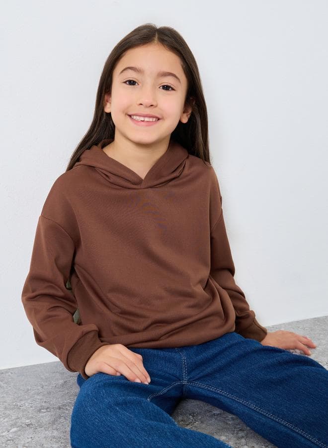 Styli Solid Brown Hoodie Dropped Shoulder Classic Fit - Image 1