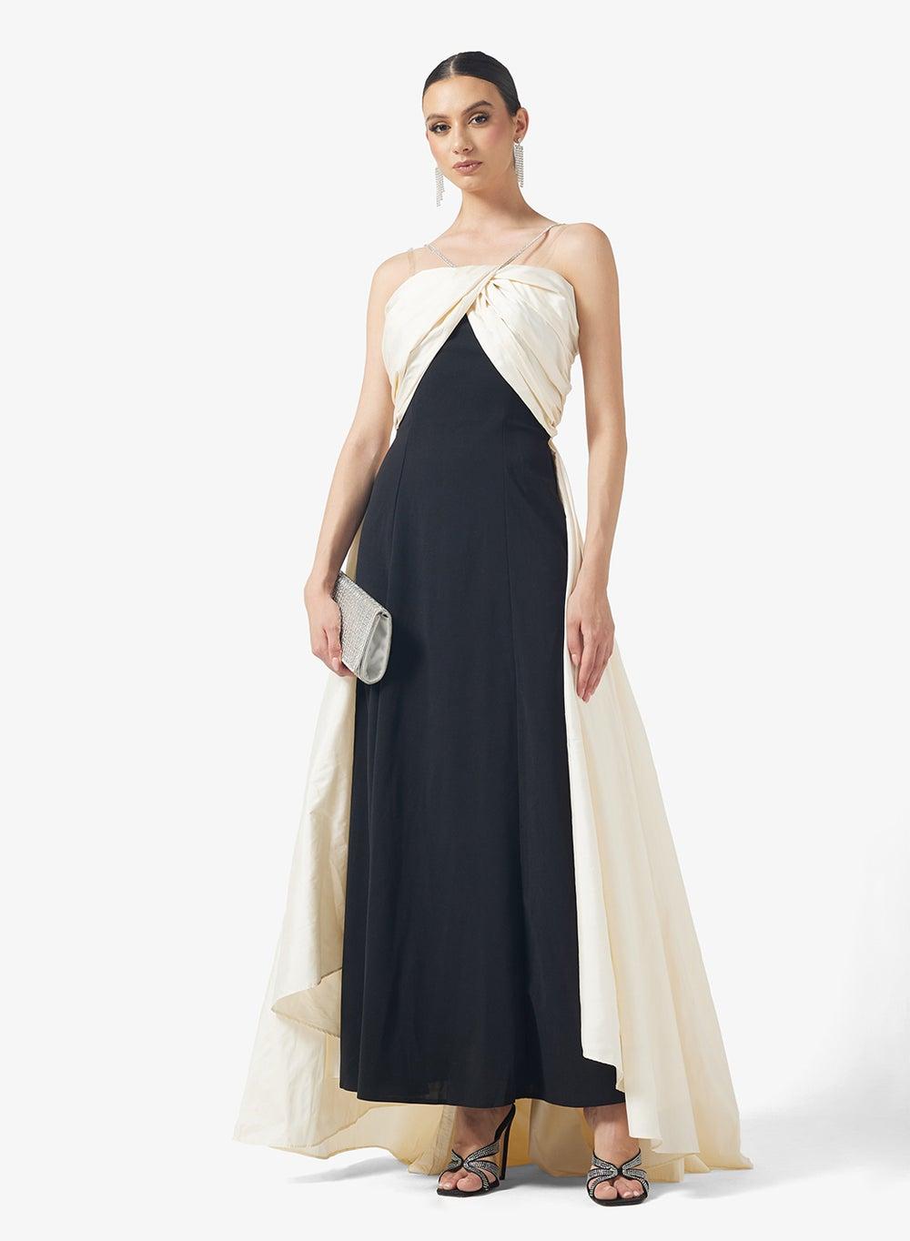 Nac221 Crystal Strap Contrast Maxi Evening Dress - Image 1