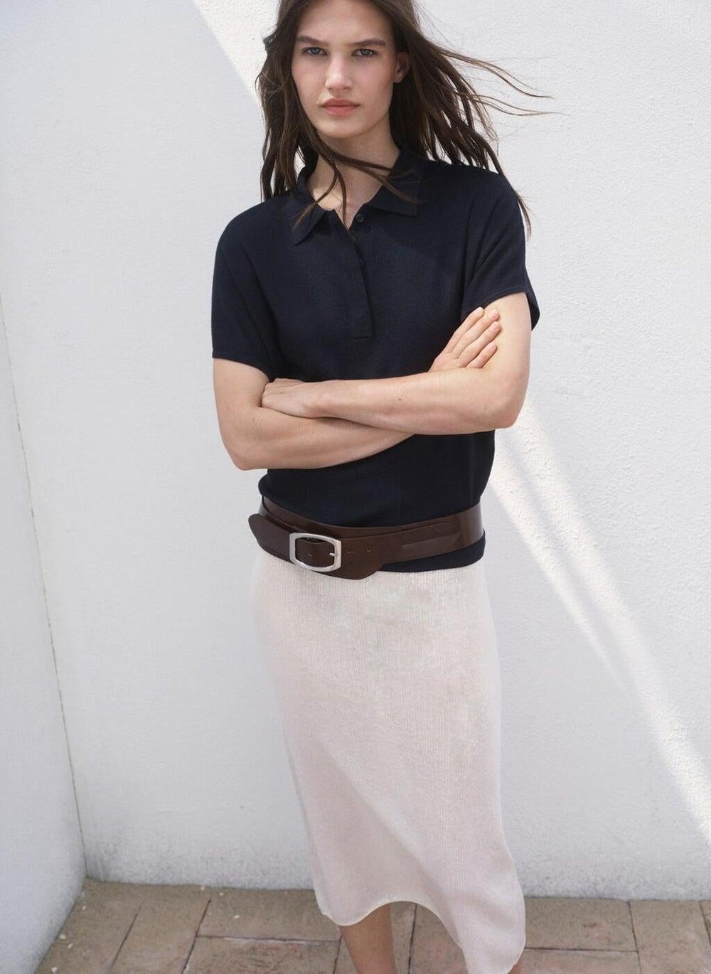 Women’s Navy Fine-Knit Polo Sweater 17014105 - Image 1