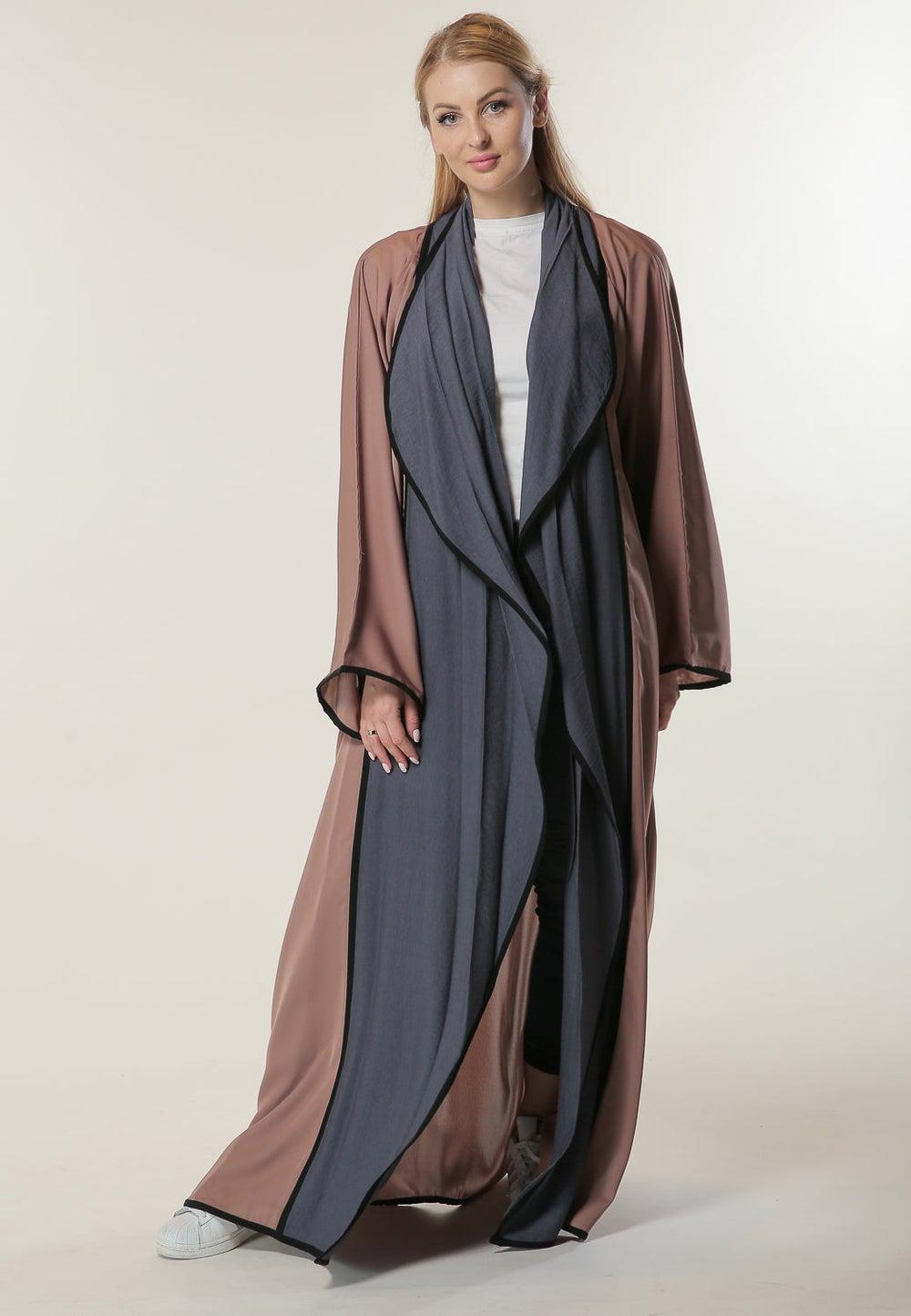 Multicolor Colorblock Casual Abaya with Plunge Neck - Image 1