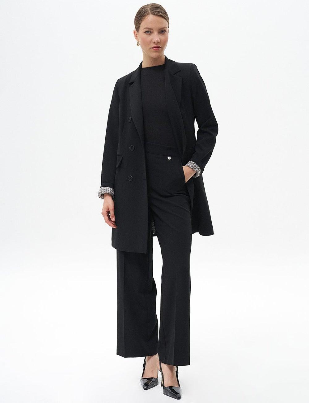 Black Pressed Crease Wide-Leg Trousers - Image 1