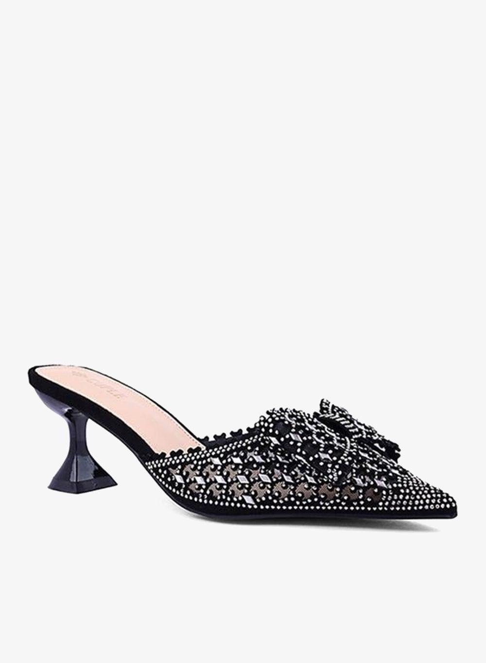 Pewter Party Mules – Elegant Slip-On Heel Shoes - Image 1