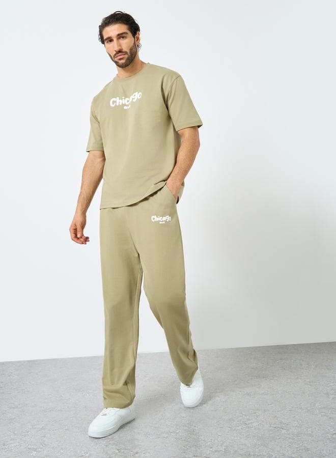 Khaki Printed Oversized Tee & Jogger Co-Ord Set - Image 1