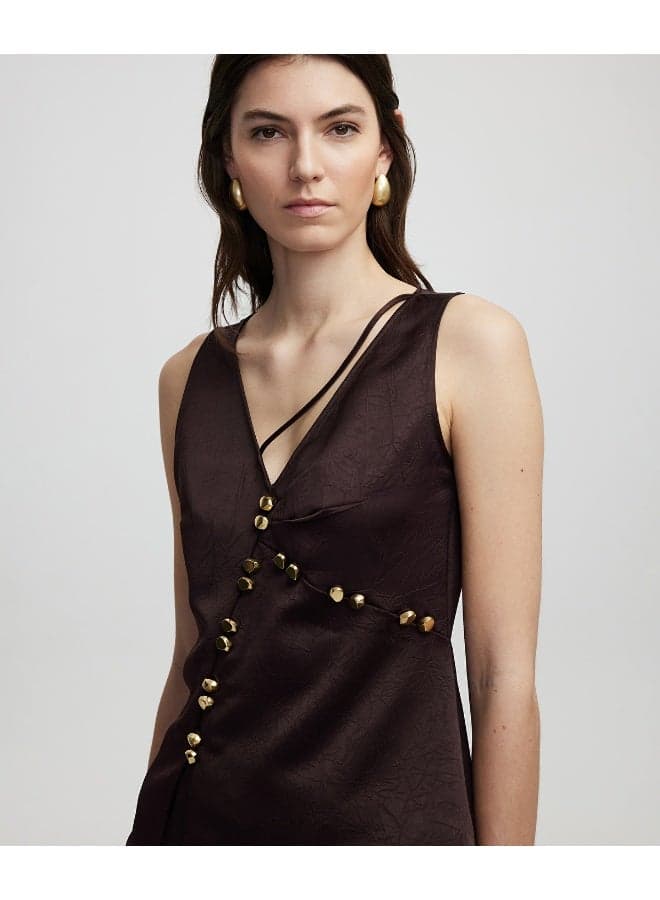 Slim Fit Buttoned Blouse in Brown - Image 1