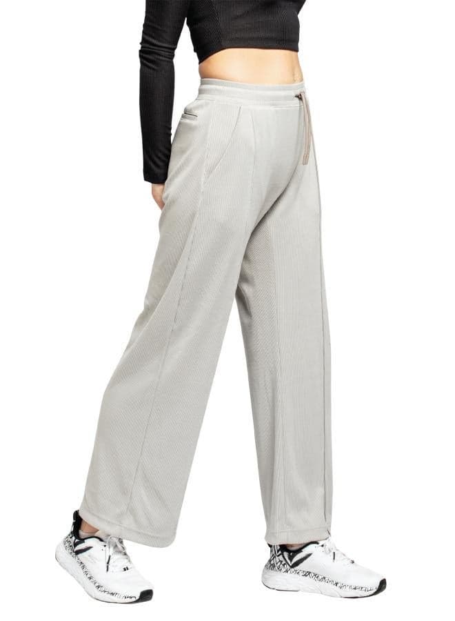 Ribbed Straight-Leg Pants High-Rise Light Grey - Image 1