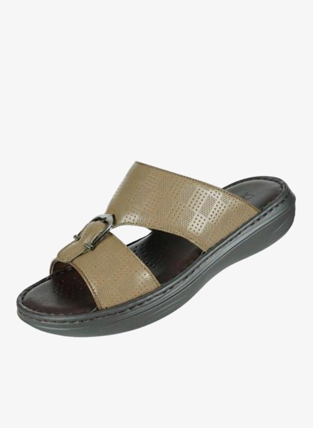 Barjeel Uno 21410-64 Khaki Leather Arabic Sandals - Image 1