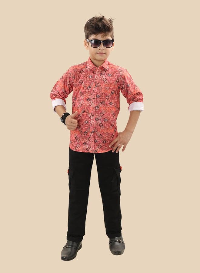 Ts Trends Boys Printed Buttoned Shirt Pant Set - Image 1