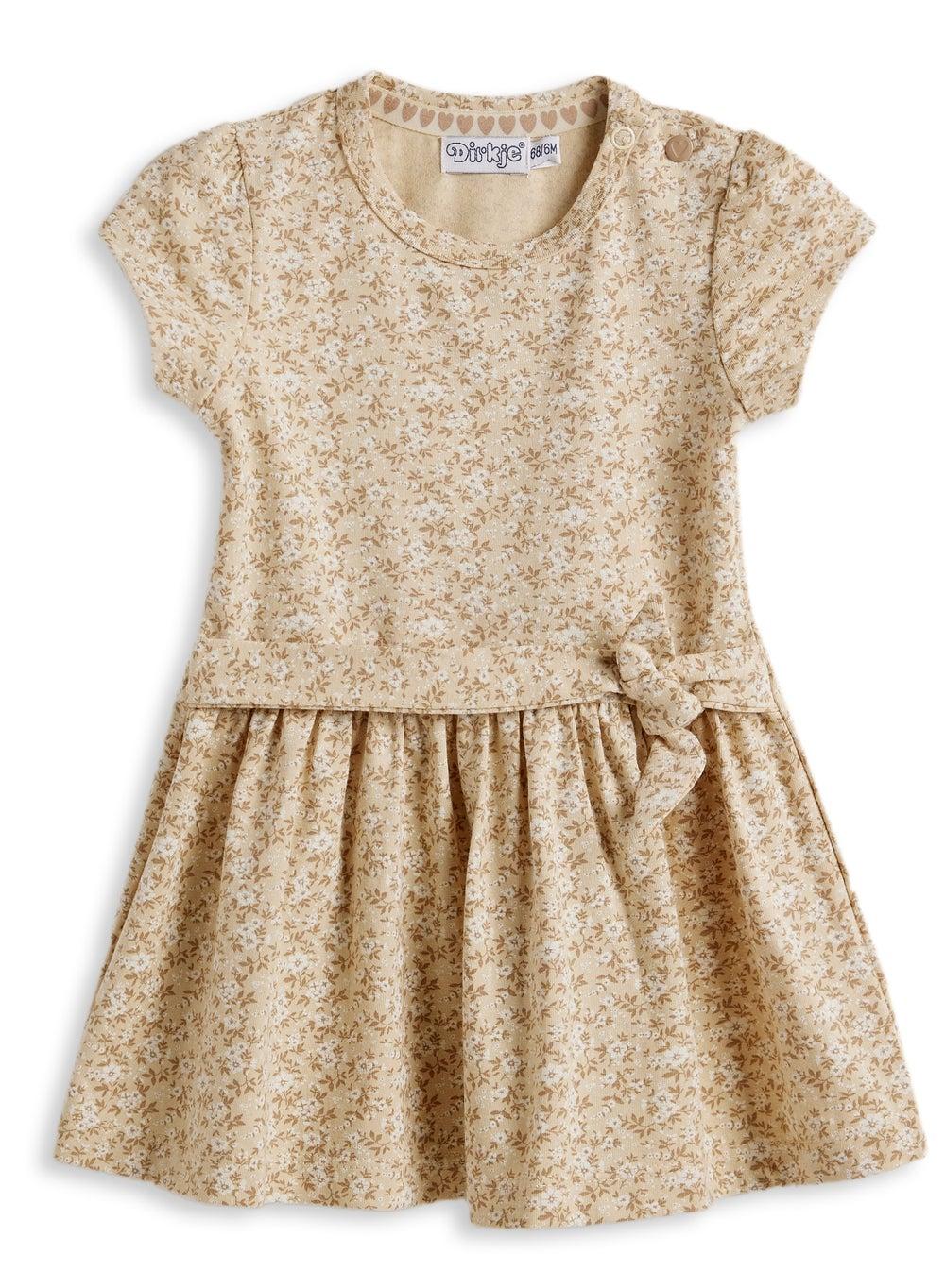 Beige Floral Cotton Midi Dress Fit & Flare - Image 1