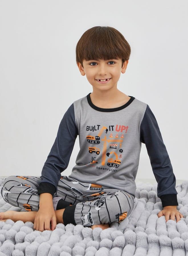 Styli Graphic Print Boys Grey T-Shirt Pyjama Set 2112253114 - Image 1