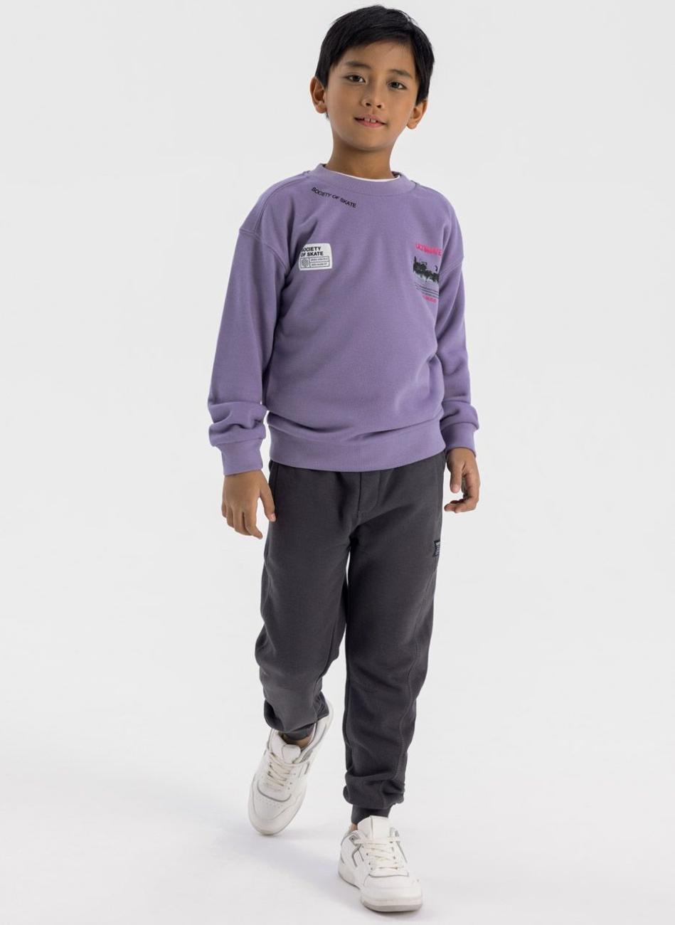 Boys Lilac Oversized Graphic Crew Neck Sweatshirt - Image 1
