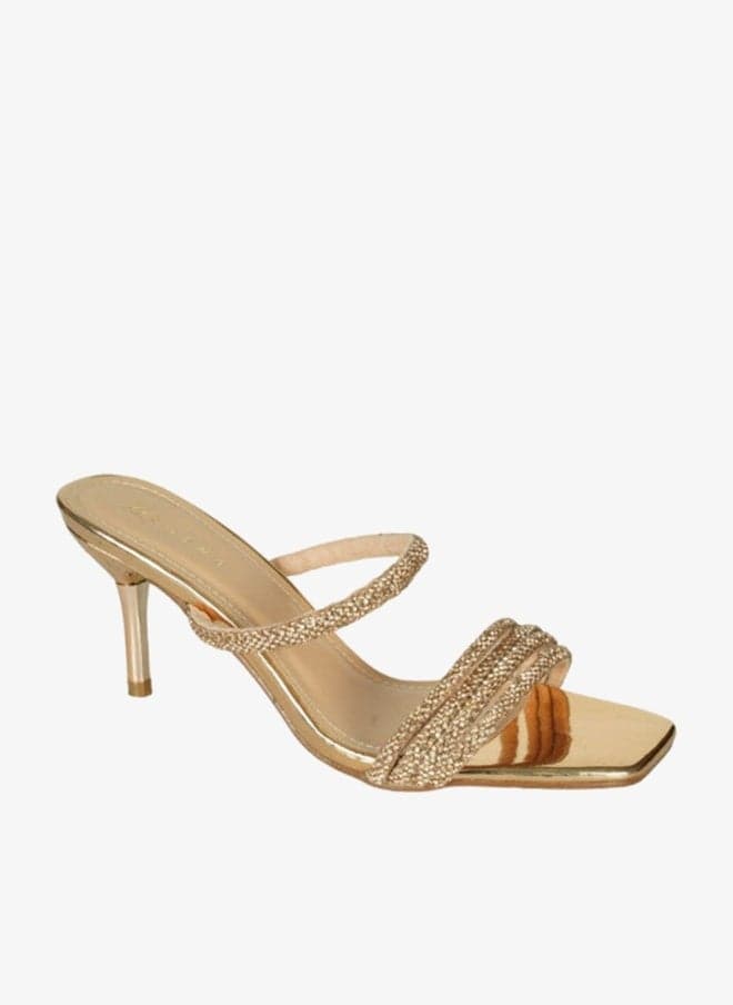 Zayna 221-68 Gold Mid Heel Slip-On Sandals - Image 1