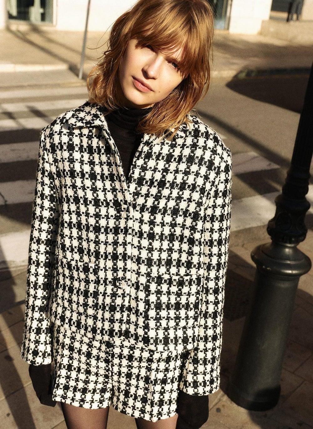 Jacquard-Weave Checkered Jacket in Deep Black - Image 1