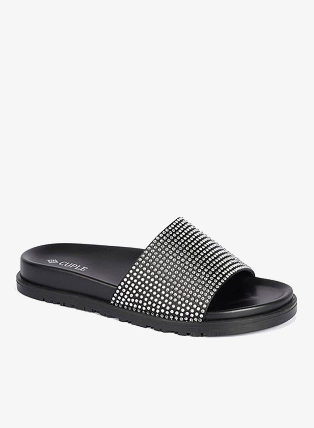 Embellished Black Slide Sandals for Women - Image 1