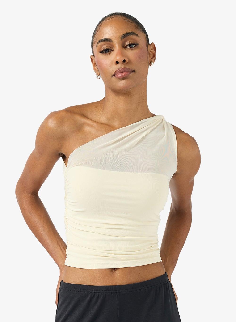 Asymmetric Mesh One Shoulder Training Top Mz202 - Image 1