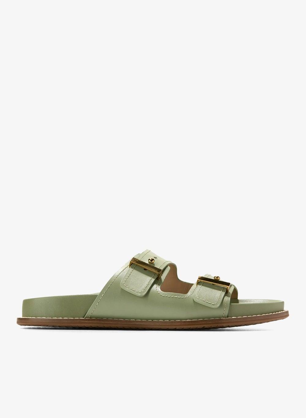 Marisol Women’s Leather Footbed Sandals in Oil Green - Image 1