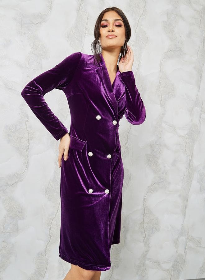 Purple Velvet Double-Breasted Notch Lapel Mini Dress 7006363829 - Image 1