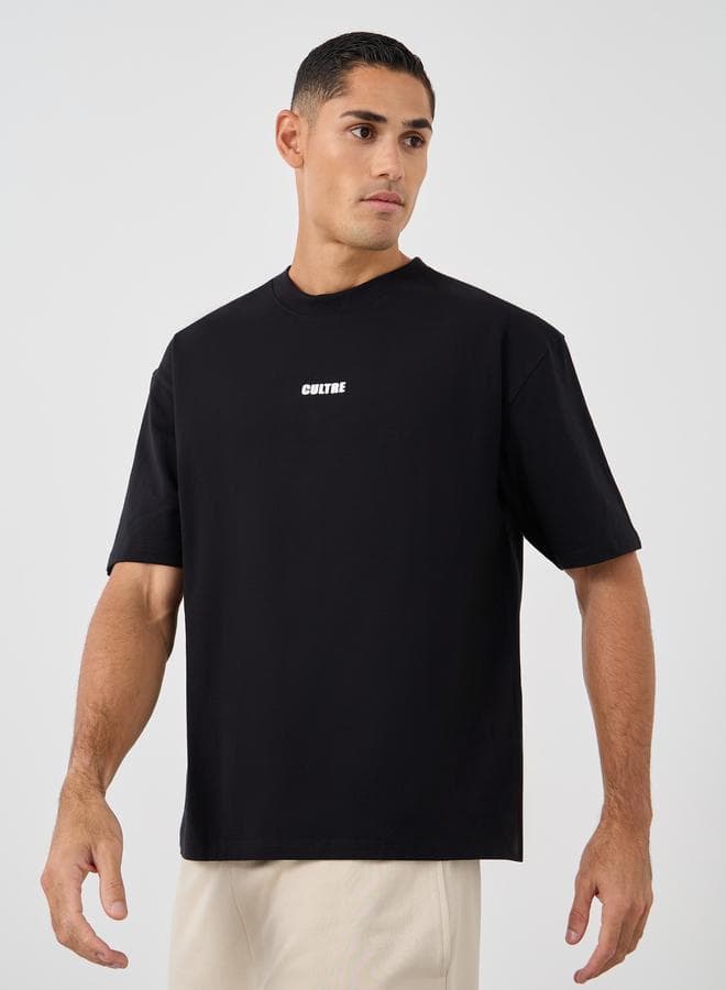 Black Oversized Stretch Athleisure T-Shirt with Slogan - Image 1