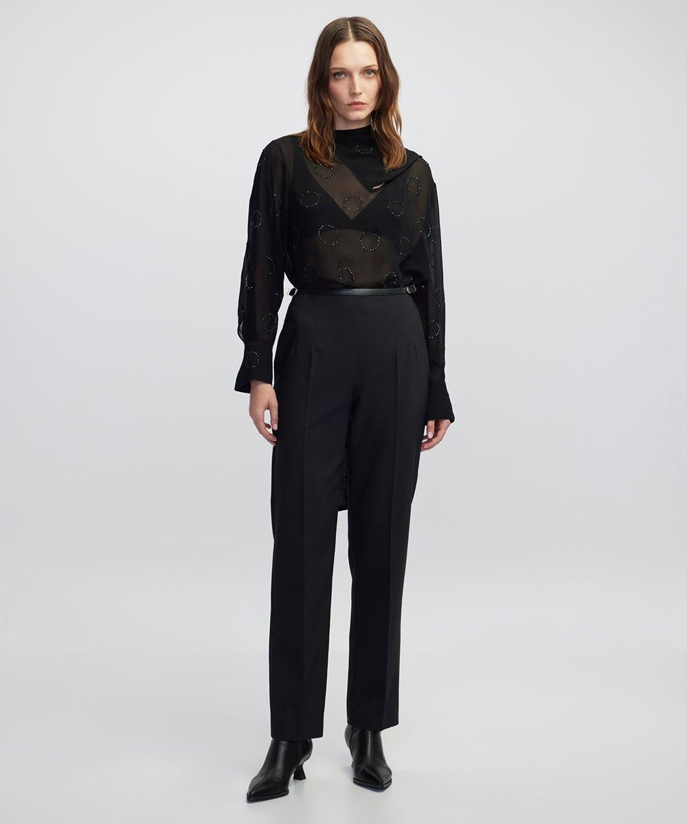 Black Belted Carrot Fit Trousers - Image 1