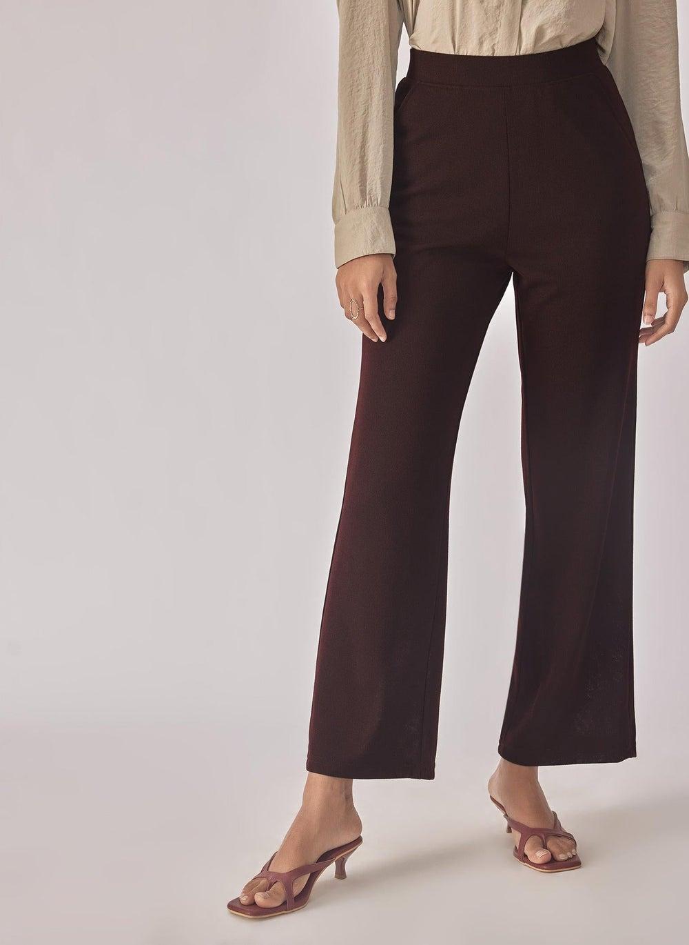 Merlot Ribbed High-Waist Wide Leg Knit Pants - Image 1
